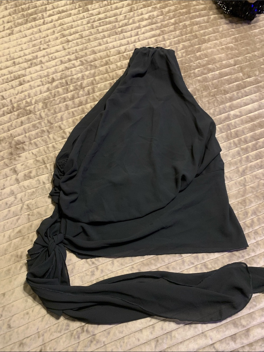 Black One-Shoulder Tie Detail Top